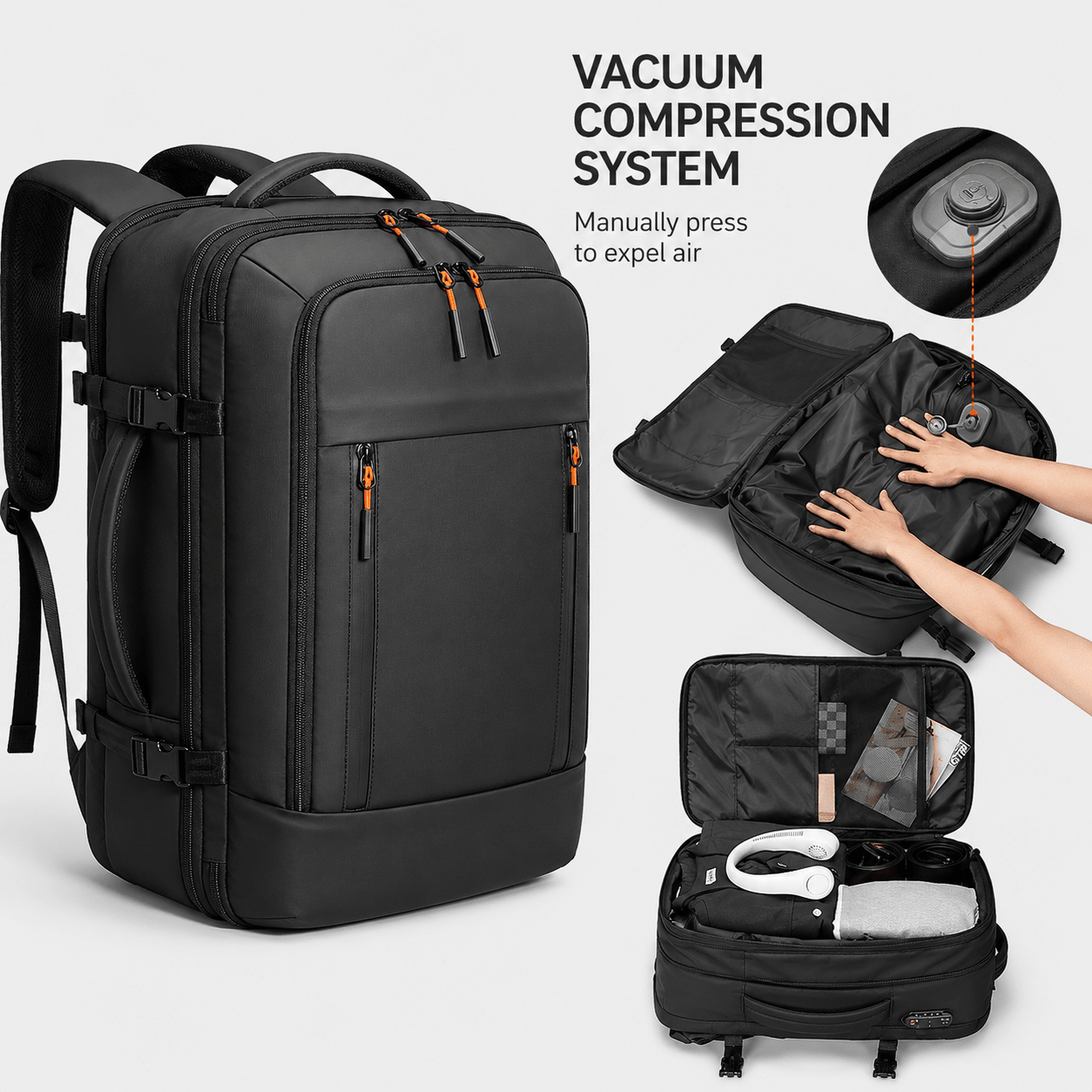 Vanta Eclipse Max 60L — One - Button Electric Compression Travel Backpack - Vanta