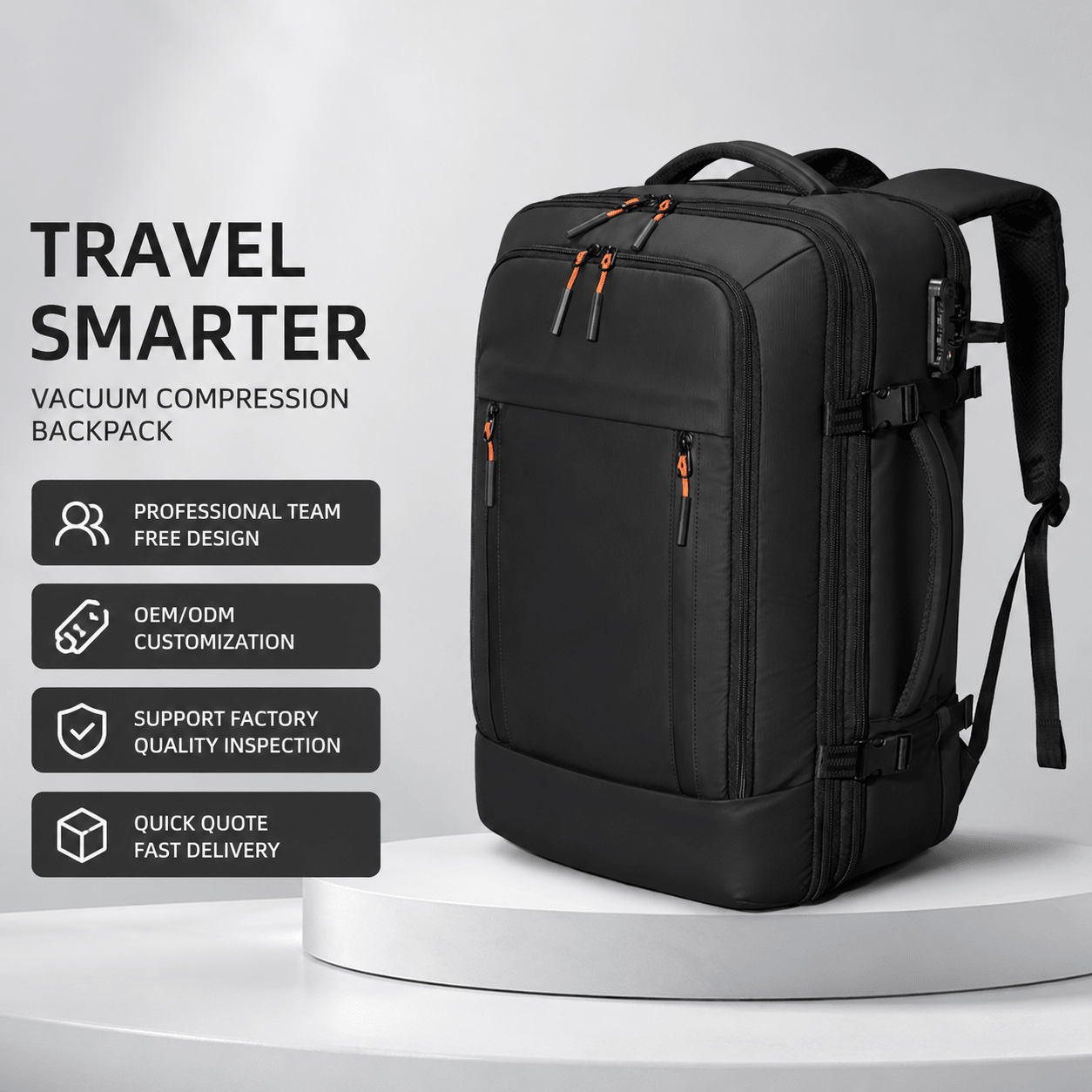 Vanta Eclipse Max 60L — One - Button Electric Compression Travel Backpack - Vanta
